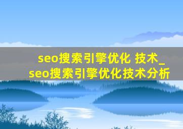 seo搜索引擎优化 技术_seo搜索引擎优化技术分析